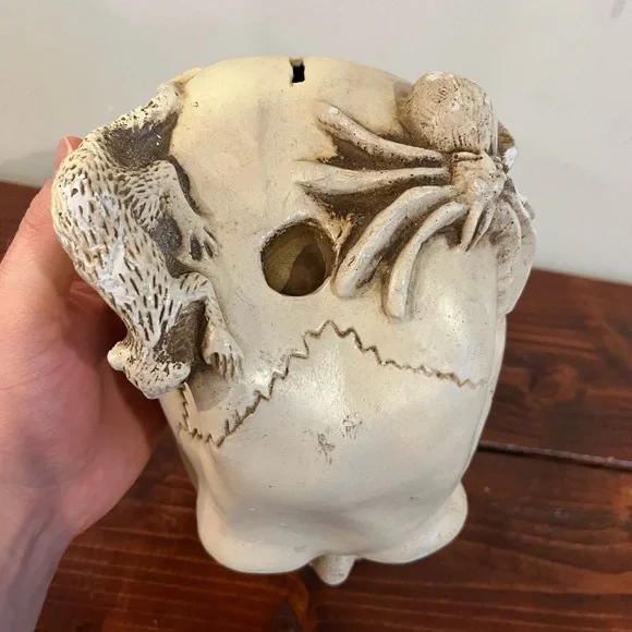 Vintage Retro Chalkware Skull Coin Piggy Bank Mexico Halloween Rat Spider
